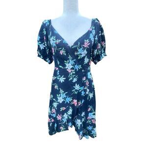 Label By Rita Kumar Blue Floral Coquette Mini Dress Small Wrap Look